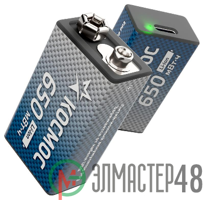 Аккумулятор крона Li-ion 9В 650мАч (блист.1шт) КОСМОС KOCLi9V650mAh1BL