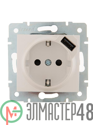 Механизм розетки 1-м СП KARINA 16А с з/к + USB разъем жемчуж./бел. перламутр LEZARD 707-3088-181