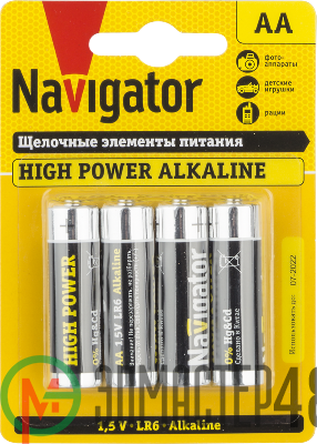 Элемент питания алкалиновый 94 753 NBT-NE-LR6-BP4 (блист.4шт) Navigator 94753