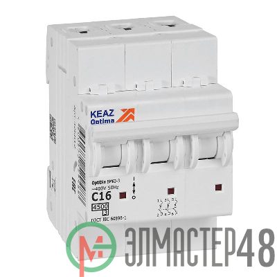 Выключатель автоматический модульный OptiDin BM63-3C16-4.5-УХЛ3 КЭАЗ 326812