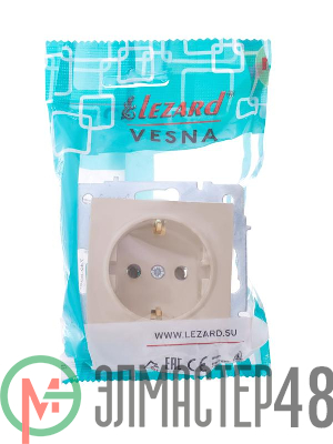 Розетка 1-м СП Vesna с заземл. ПБТ механизм крем. LEZARD 742-0388-122B