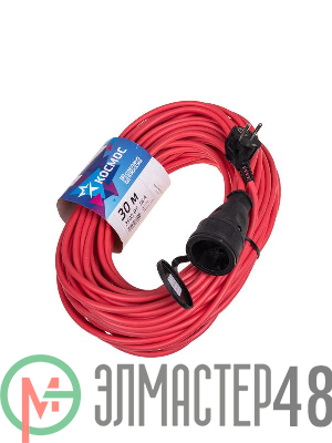 Удлинитель-шнур 1х30м 16А IP44 220В 3.5кВт ПВС 2х1.5 УХ16 Россия КОСМОС YSHKsm30m-1g(16A)S