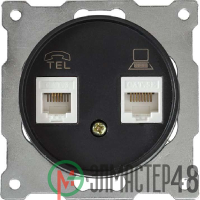 Механизм розетки комп. + телеф.2-м СП Florence RJ11/RJ45 кат.5e черн. 1E20801303 OneKeyElectro 2172817