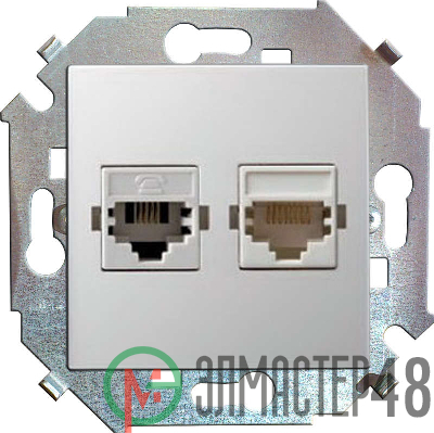 Механизм розетки комп. СП Simon15 2мод. RJ45 + RJ45 бел. Simon 1591593-030