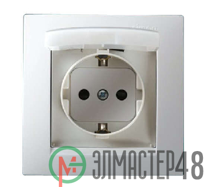 Розетка 1-м СП Simon15 с защ. крышкой защ. шторки с заземл. IP44 бел. Simon 1590450-030