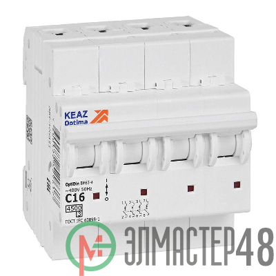 Выключатель автоматический модульный OptiDin BM63-4C16-4.5-УХЛ3 КЭАЗ 326821
