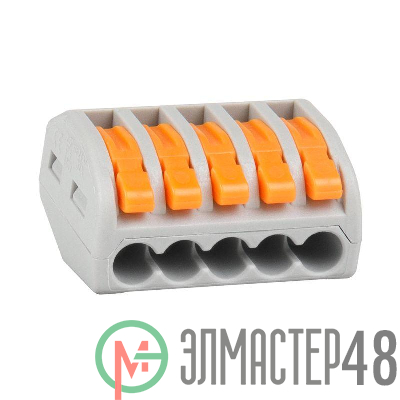 Клемма строительно-монтажная OptiKit СМК 222-415 с рычагом 5 отверстий 0.2-2.5(4.0)кв.мм КЭАЗ 351066