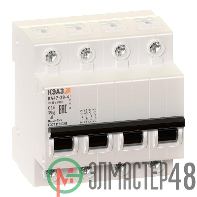 Выключатель автоматический модульный 4п C 25А 4.5кА ВА47-29-4C25-УХЛ3 КЭАЗ 141623