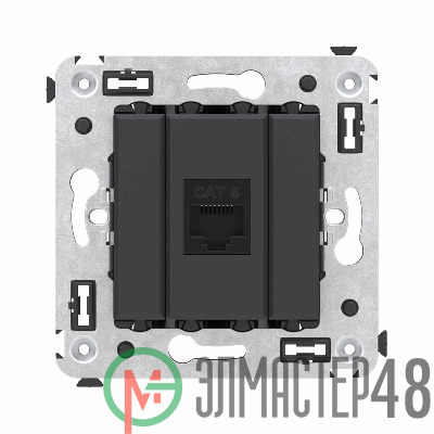 Розетка компьютерная 1-м СП Avanti "Черный матовый" RJ45 кат.6 без шторок механизм DKC 4412693
