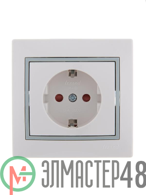 Розетка 1-м СП Мира защ. шторки керам. с заземл. бел./сер. Lezard 701-0215-124