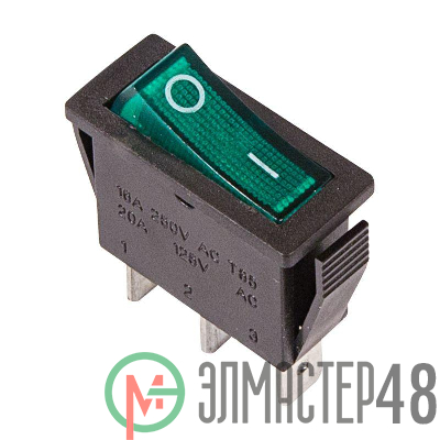 Выключатель клавишн. 250В 15А (3с) "ON-OFF" зел. с подсветкой (RWB-404; SC-791; IRS-101-1C) Rexant 36-2213