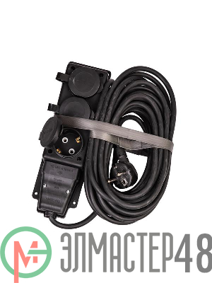Удлинитель на каучуковой колодке 3х10м 16А IP44 250В 4кВт каучук КГ 3х2.5 черн. УХз16 Россия КОСМОС YKsm10m-3g(16A)KG-B