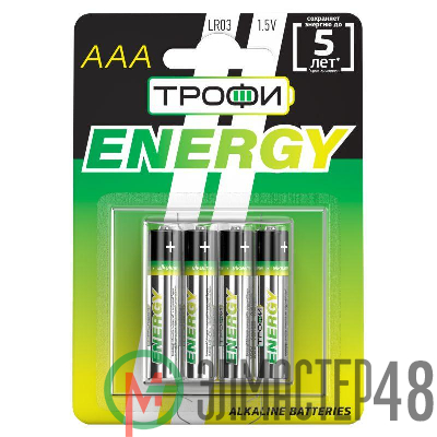 Элемент питания алкалиновый AAA/LR03-4BL Eco (блист.4шт) Трофи Б0017044