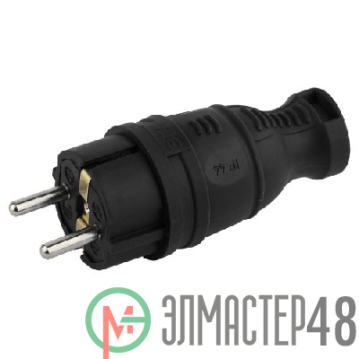 Вилка каучуковая с заземл. прям. 16А IP44 черн. Эра Б0044540