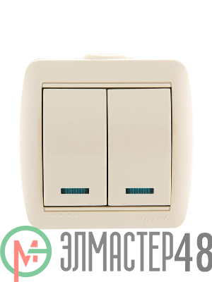 Выключатель 2-кл. ОП Ната 10А IP20 с подсветкой крем. LEZARD 710-0300-112