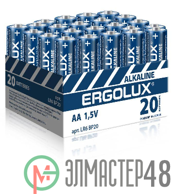 Элемент питания алкалиновый AA/LR6 1.5В Alkaline BP-20 ПРОМО (уп.20шт) Ergolux 14675
