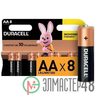 Элемент питания алкалиновый LR LR6-8BL BASIC (блист.8шт) Duracell C0037387