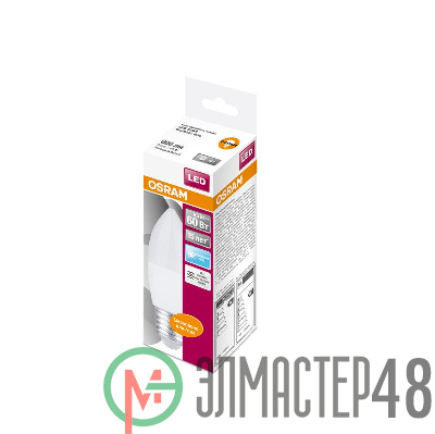 Лампа светодиодная LED STAR CLASSIC B 60 6.5W/840 6.5Вт свеча 4000К нейтр. бел. E27 550лм 220-240В матов. пласт. OSRAM 4058075134201
