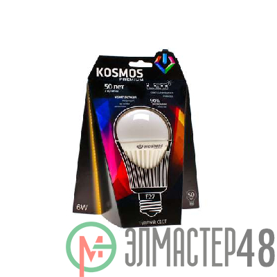 Лампа светодиодная KOSMOS premium 6Вт грушевидная A55 E27 230В 3000К Космос KLED6wA55230vE2727