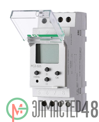 Реле времени PCZ-525 (1канал астрономическое 24-264В AC/DC 16А 1перекл. IP20 монтаж на DIN-рейке) F&F EA02.002.005