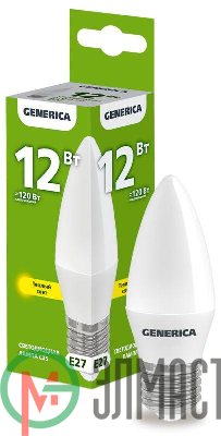 Лампа светодиодная C35 12Вт свеча 3000К E27 230В GENERICA LL-C35-12-230-30-E27-G