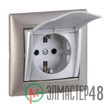 Механизм розетки 1-м СП Valena с защ. крышкой (откидн.) нем. станд. с заземл. алюм. Leg 770122