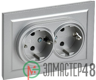 Розетка 2-м СП BRITE РСш12-3-БрА 16А в сборе с заземл. защ. шторки алюм. IEK BR-R24-16-K47-F