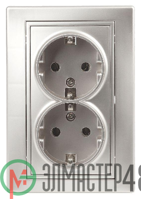 Розетка СП Plano 2х2P+E Schuko 1-205-03 16А-250В IP20 алюм. Intro Б0030070