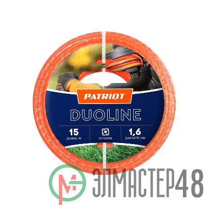 Леска Duoline D1.6мм L15м (скрученный квадрат; двухцветная; жила) на пластиковой обойме блистерн. тип красн. PATRIOT 805401141