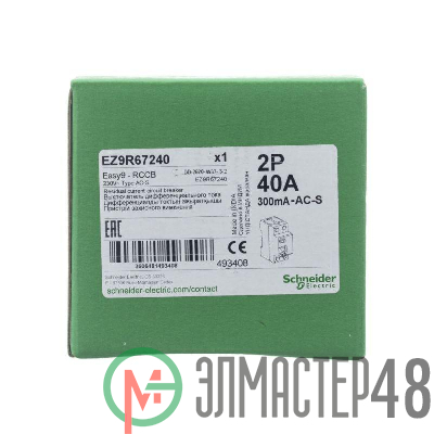 Выключатель дифференциального тока селективный ВДТ EASY9 (УЗО) 2П 40А 300мА AC-S 230В SchE EZ9R67240