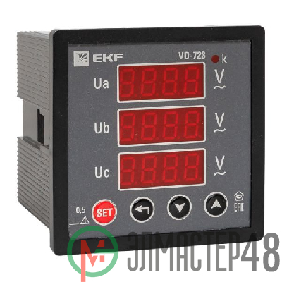 Вольтметр цифровой VD-723 на панель 72х72 трехфазный EKF vd-723