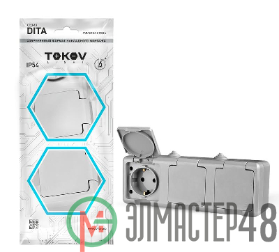 Розетка 3-м ОП Dita 16А IP54 250В с заземл. с сер. крышкой сер. TOKOV LIGHT TKL-DT-R3Z-C06-IP54
