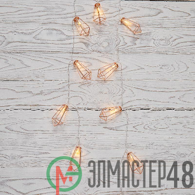 Гирлянда светодиодная "Кристаллы бронзовые" 1.5м 10LED тепл. бел. 0.1Вт IP20 провод ПВХ прозр. элементы питания 2хAA (не в компл.) Neon-Night 304-019