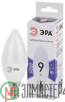 Лампа светодиодная B35-9W-860-E14 свеча 720лм ЭРА Б0031403