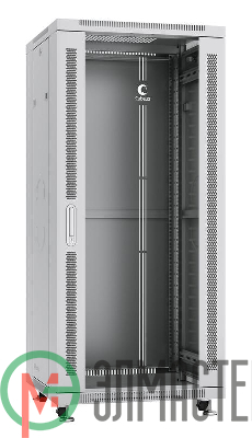 Шкаф монтажный телекоммуникационный напольный SH-05C-27U60/60 19дюйм для распред. и серверн. оборудования 27U 600х600х1388мм передн. стеклян. и задн. сплошн. метал. двери ручка с замком сер. (RAL 7035) Cabeus 7045c
