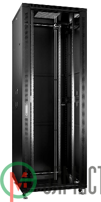 Шкаф монтажный телекоммуникационный напольный SH-05C-47U80/80-BK 19дюйм для распред. и серверн. оборудования 47U 800х800х2277мм передн. стеклян. и задн. сплошн. метал. двери ручка с замком черн. (RAL 9004) Cabeus 8579c