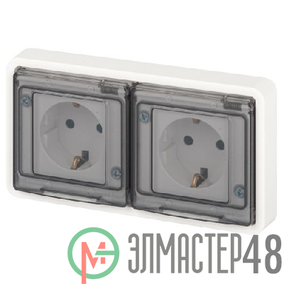 Розетка Эксперт 11-2523-01 2х2P+E гориз. IP55 16А-250В СУ бел. Эра Б0063276