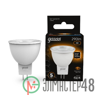 Лампа светодиодная Black D35х45 SMD MR11 3Вт 2700К тепл. бел. GU4 250лм 150-265В FROST Gauss 132517103