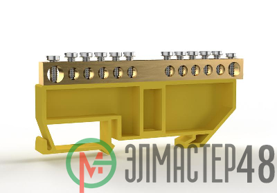 Шина PE "земля" на DIN-изоляторе 6х9мм 12 отвер. латунь TOKOV ELECTRIC TKE-BCB-69-12-DIN/PE