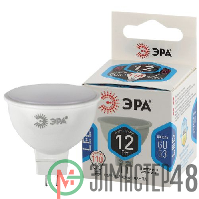 Лампа светодиодная MR16-12W-840-GU5.3 12Вт MR16 софит 4000К нейтр. бел. GU5.3 Эра Б0040888