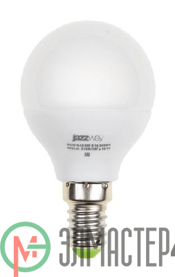 Лампа светодиодная PLED-ECO-G45 5Вт шар 3000К тепл. бел. E14 400лм 220-240В JazzWay 1036896A