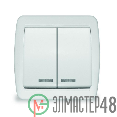 Выключатель 2-кл. ОП Клио с подсветкой 10А IP44 бел. UNIVersal К2227