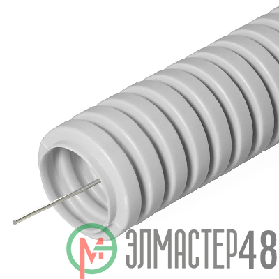 Труба гофрированная ПВХ d25мм с протяжкой сер. (уп.50м) Строитель PR.032550