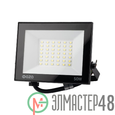 Прожектор светодиодный СДО-20 50Вт 6500К IP65 230В BL прозр. закаленное стекло ФАZА 5047303