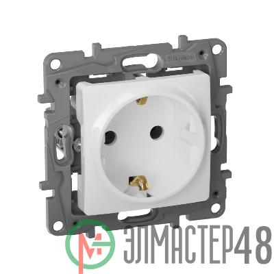 Механизм розетки 1-м СП Etika 2К+З 16А с заземл. винт. зажимы бел. Leg 672221