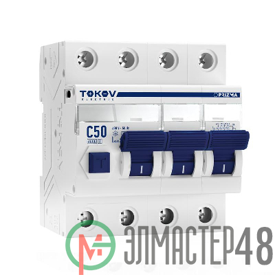 Выключатель автоматический дифференциального тока 4П (3P+N) 50А 30мА тип AC 6кА хар-ка C TOKOV Electric TKE-PZ60-RCBO-4-50-30-AC