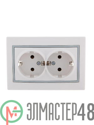 Розетка 2-м СП Мира керам. с заземл. бел./сер. Lezard 701-0215-127