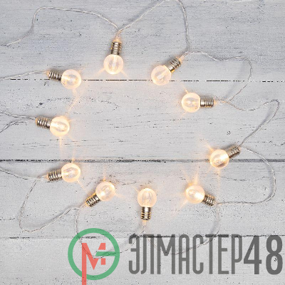 Гирлянда светодиодная "Лампочки" 1.5м 10LED тепл. бел. провод ПВХ бел. прозр. элементы питания 2хAA (не в компл.) Neon-Night 304-015