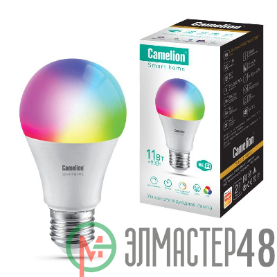 Лампа светодиодная эл. Smart Home LSH11/A60/RGBСW/Е27/WIFI 11Вт Е27 RGB+DIM+CW 220В WiFi Camelion 14499