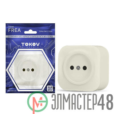 Розетка 1-м ОП Frea 16А IP20 250В без заземл. АБС-пластик беж. TOKOV ELECTRIC TKE-FR-R1-C02